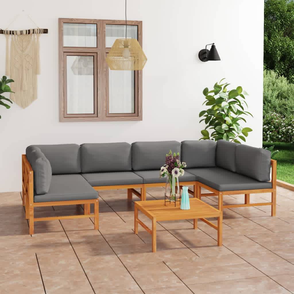 Vetonek Set de muebles de jardín 7 pzas madera de teca y cojines gris