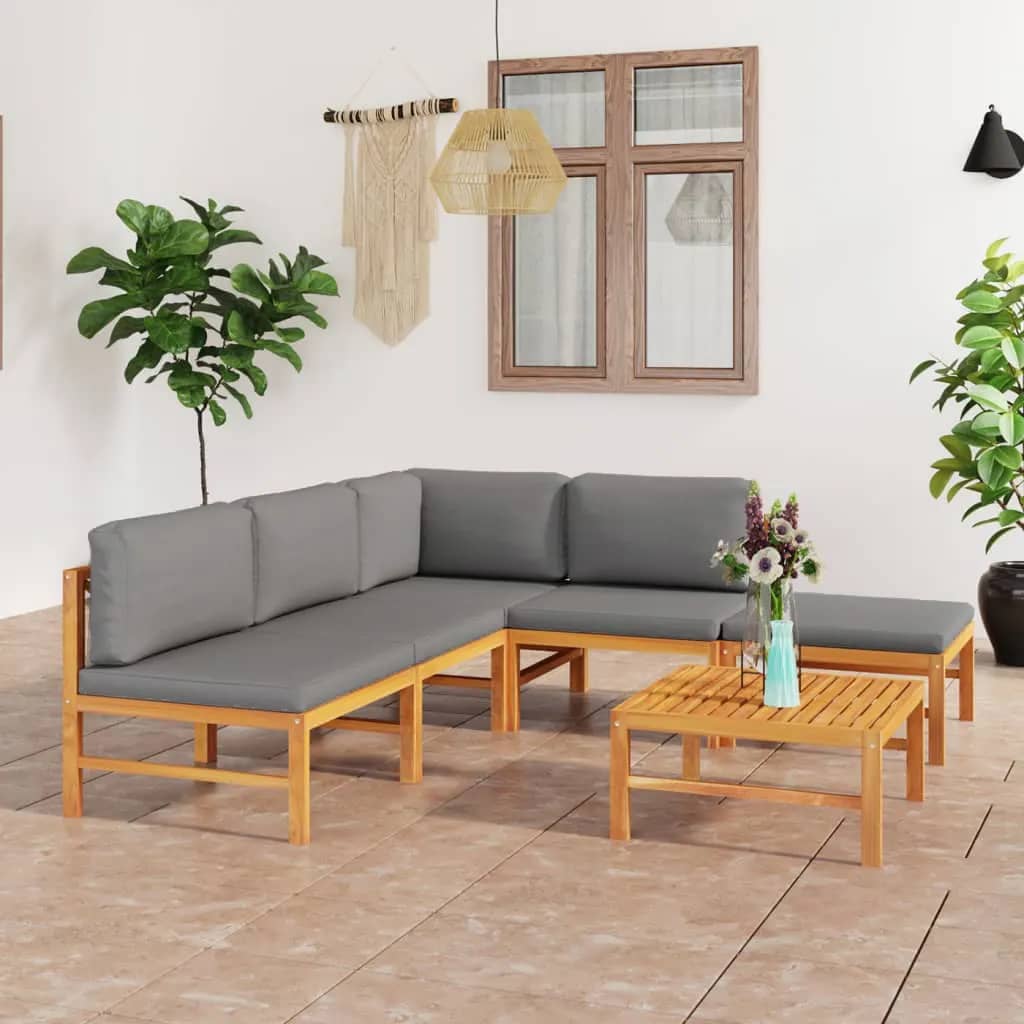 Vetonek Set de muebles de jardín 6 pzas madera de teca y cojines gris