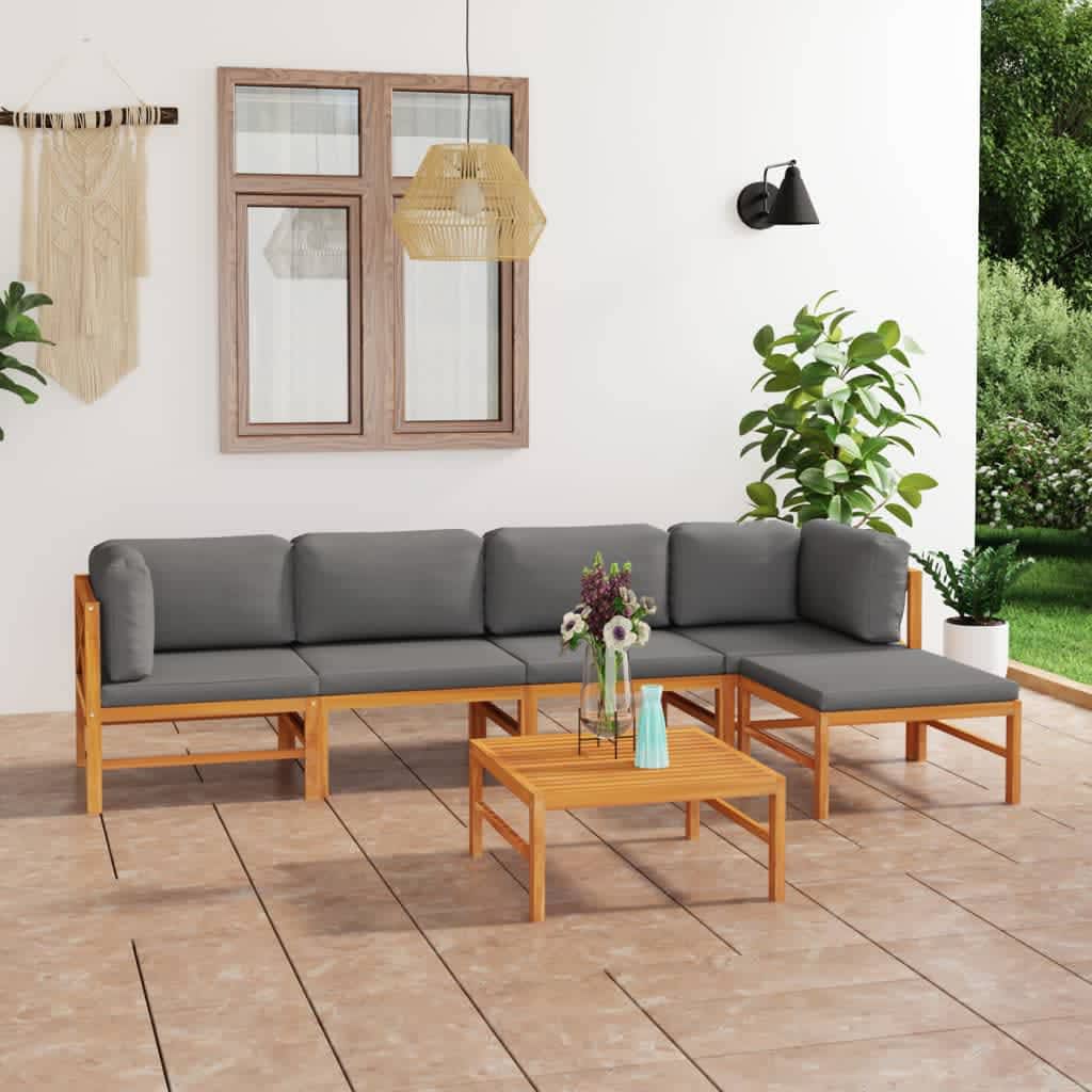 Vetonek Set de muebles de jardín 6 pzas madera de teca y cojines gris