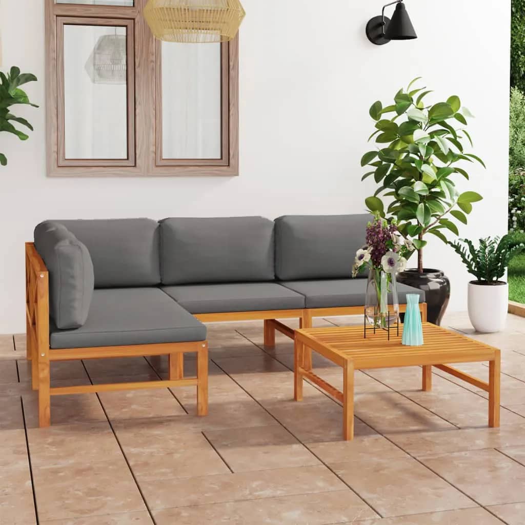 Vetonek Set de muebles de jardín 5 pzas madera de teca y cojines gris