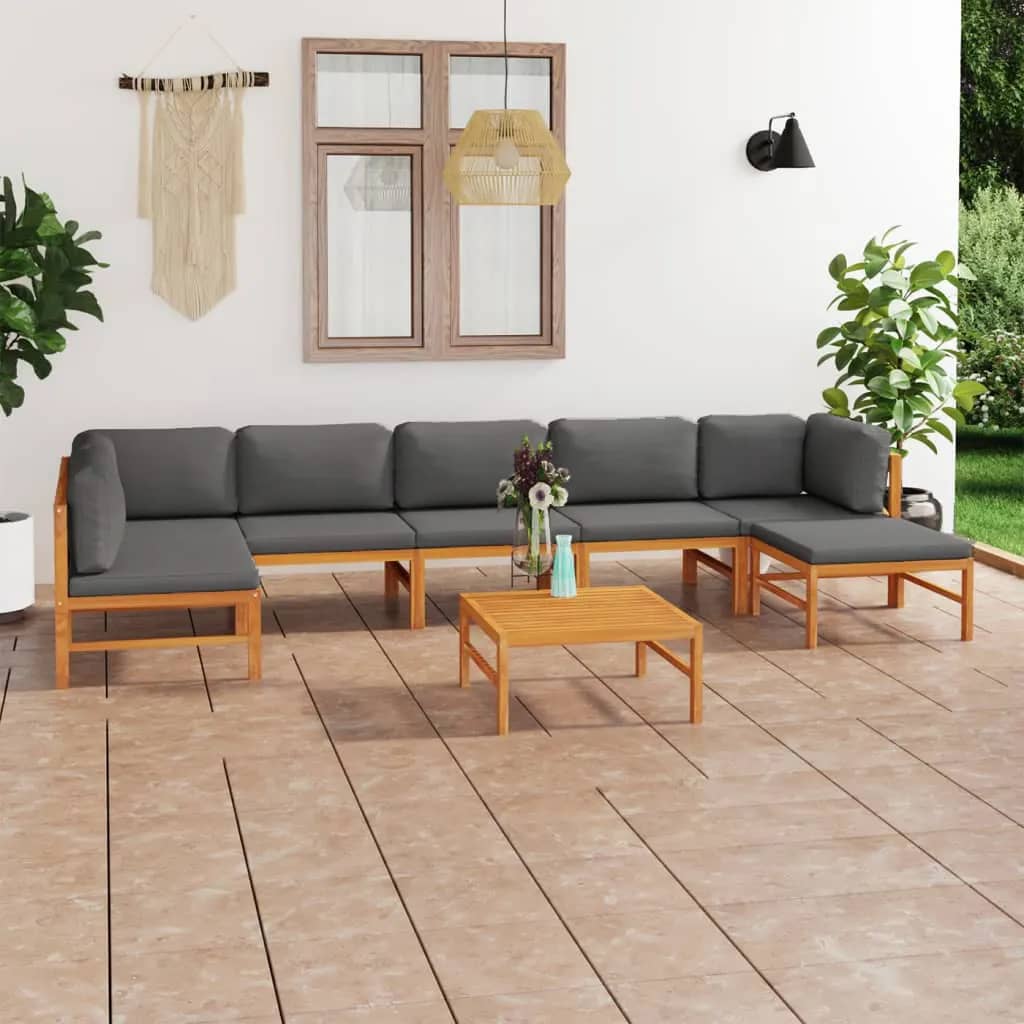 Vetonek Set de muebles de jardín 8 pzas madera de teca y cojines gris