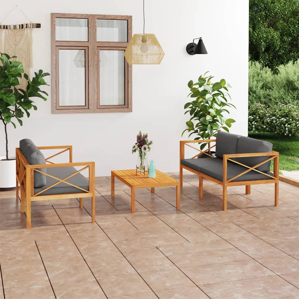 Vetonek Set de muebles de jardín 3 pzas con cojines madera de teca