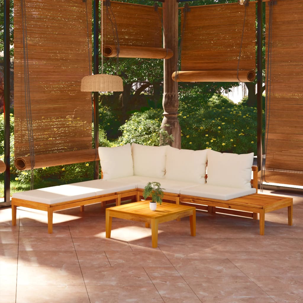 Vetonek Muebles de jardín 3 pzas con cojines crema madera de acacia 