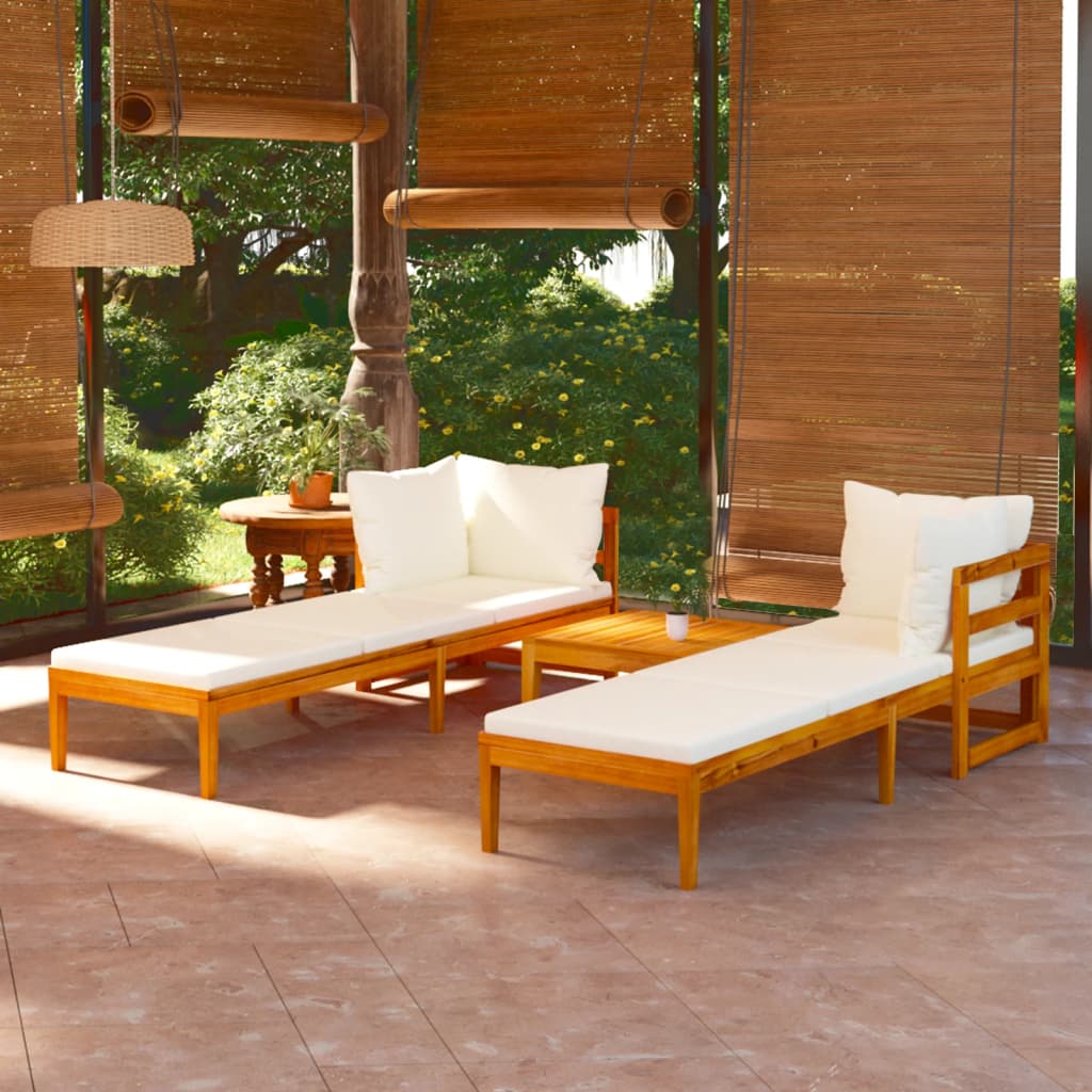 Vetonek Muebles de jardín 3 pzas con cojines crema madera de acacia 