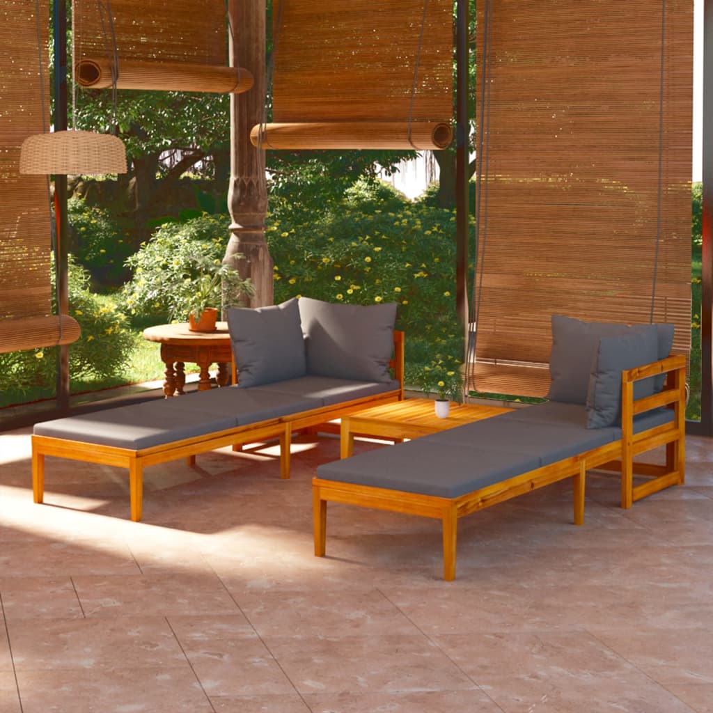 Vetonek Muebles de jardín 3 pzas cojines gris oscuro madera de acacia