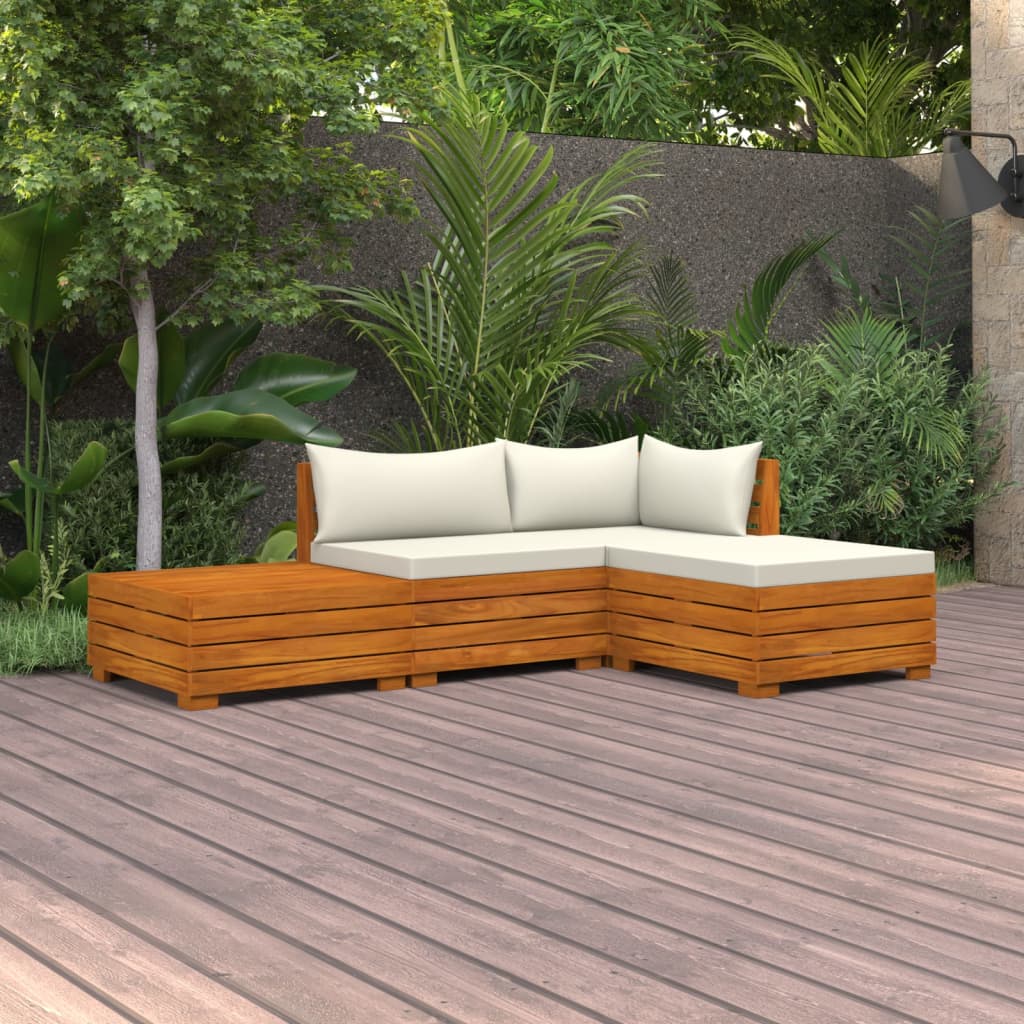 Vetonek Muebles de jardín 4 piezas con cojines madera maciza de acacia 