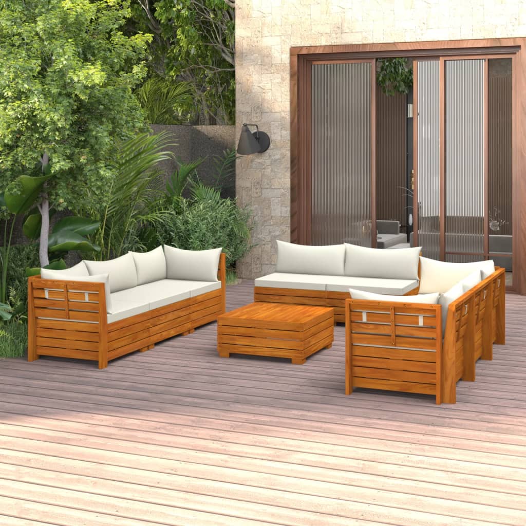 Vetonek Muebles de jardín 9 piezas con cojines madera maciza de acacia