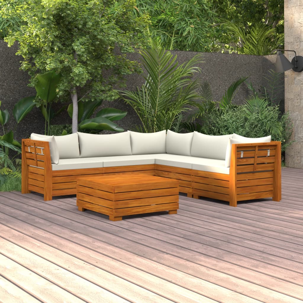 Vetonek Muebles de jardín 6 piezas con cojines madera maciza de acacia 