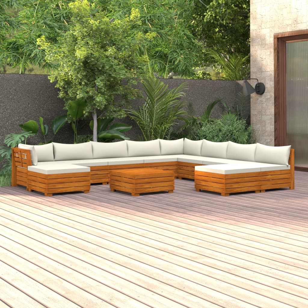 Vetonek Muebles de jardín 11 piezas con cojines madera maciza de acacia 