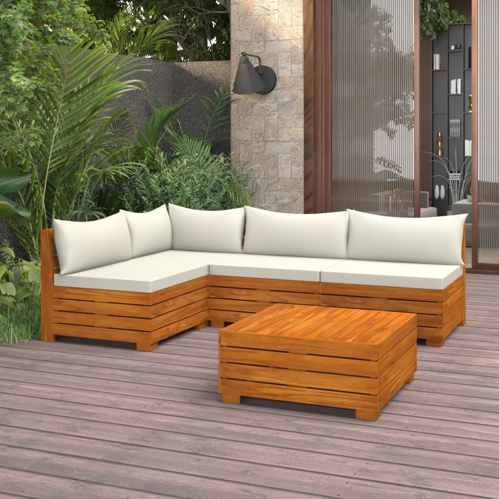 Vetonek Muebles de jardín 5 piezas con cojines madera maciza de acacia 