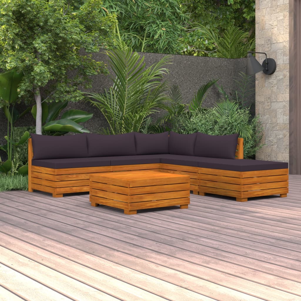 Vetonek Muebles de jardín 6 piezas con cojines madera maciza de acacia 