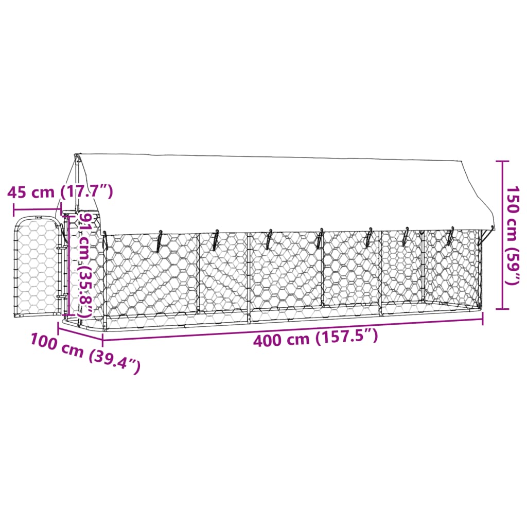 Perrera de exterior con tejado 400x100x150 cm vidaXL