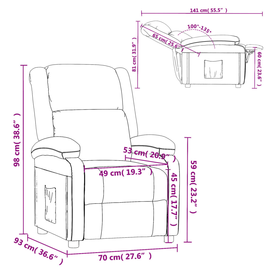 Gray synthetic leather reclining armchair