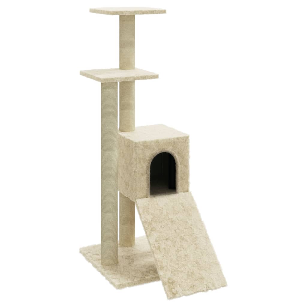 Rascador para gatos con postes de sisal color crema 92 cm