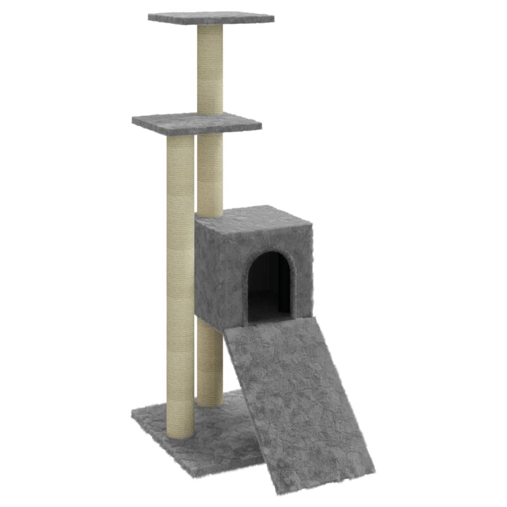 Rascador para gatos con postes de sisal gris claro 92 cm