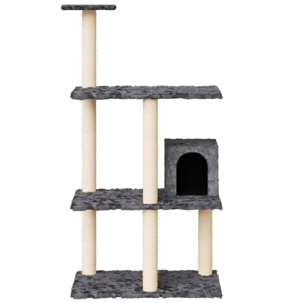 Rascador para gatos con postes de sisal gris oscuro 119 cm