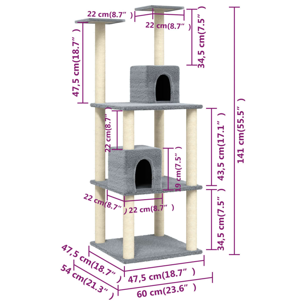 Catschador com sisal cinza claro 141 cm postagens 141 cm