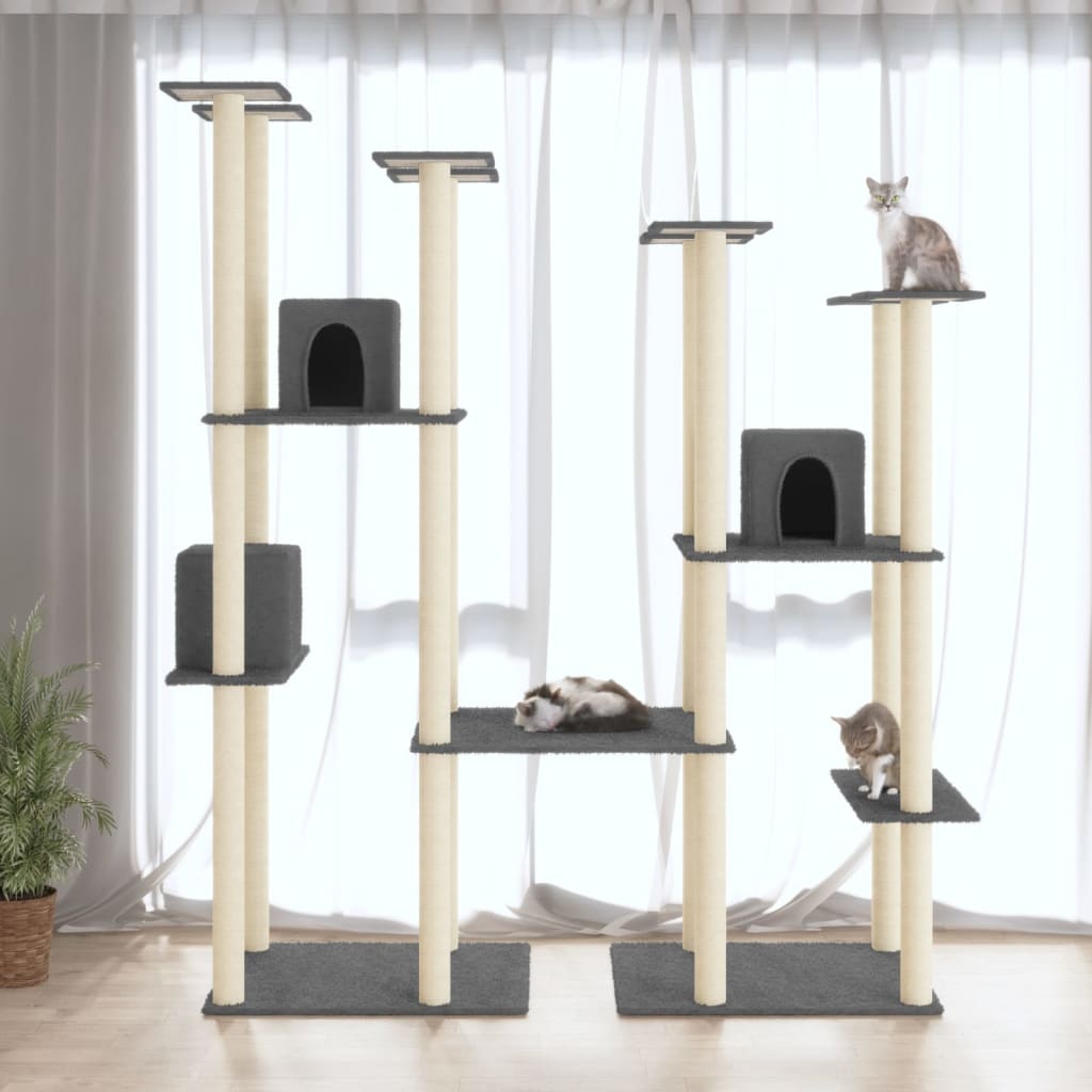 Vetonek Rascador para gatos con postes de sisal gris oscuro 174 cm