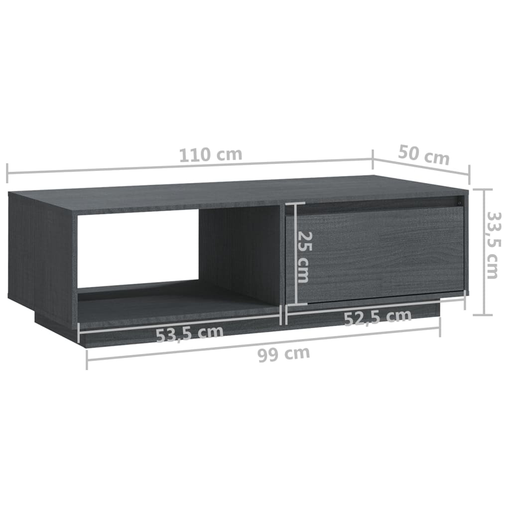 Mesa de centro de madera maciza de pino gris 110x50x33,5 cm vidaXL