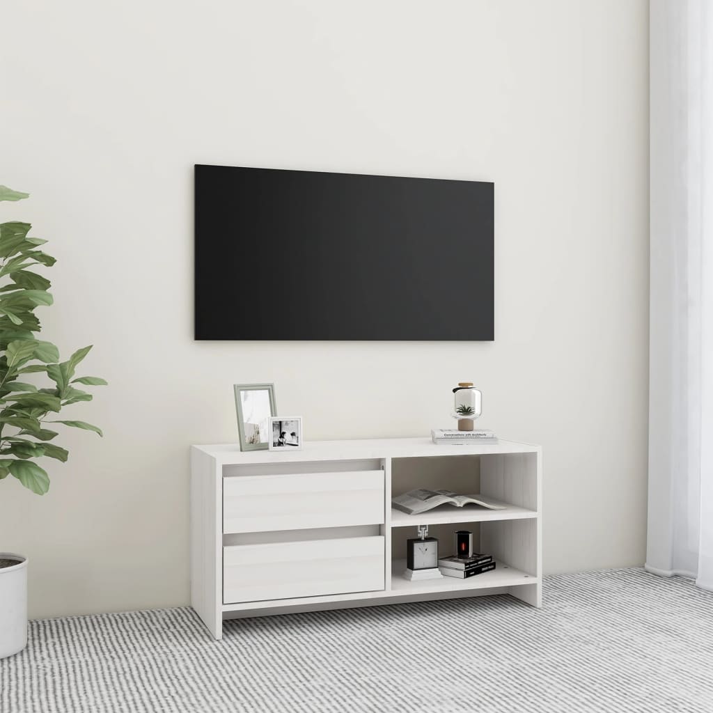 Vetonek Mueble para TV de madera maciza de pino blanco 80x31x39 cm