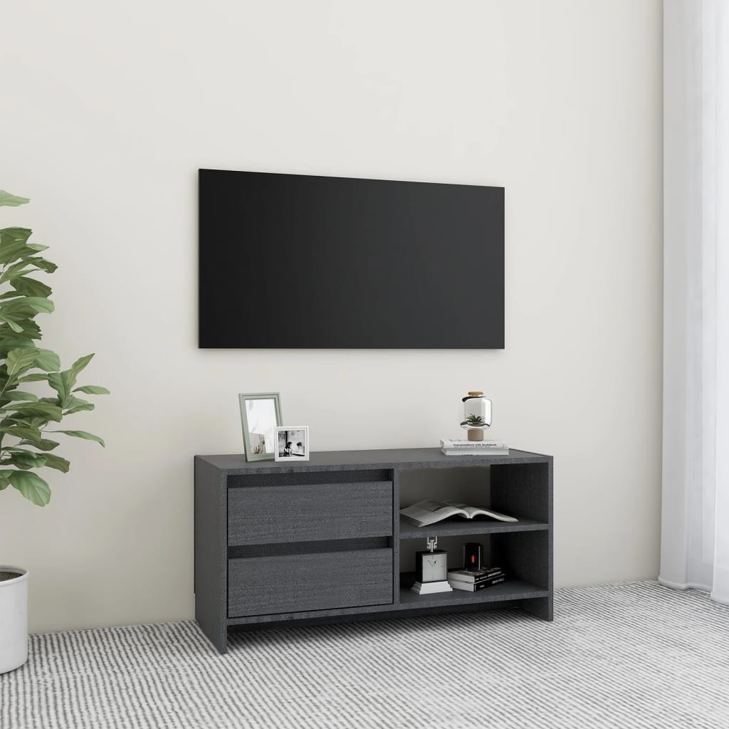 Vetonek Mueble para TV de madera maciza de pino gris 80x31x39 cm