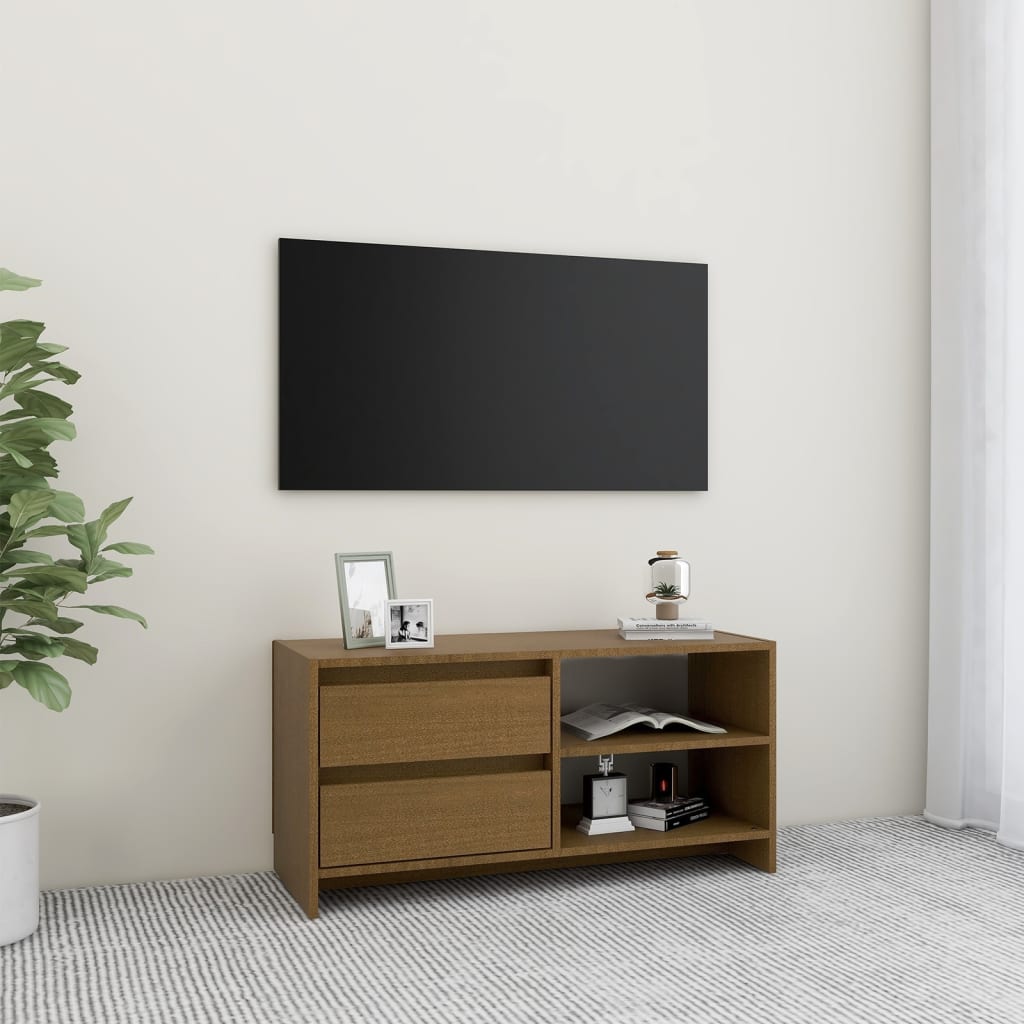 Vetonek Mueble para TV de madera maciza pino marrón miel 80x31x39 cm