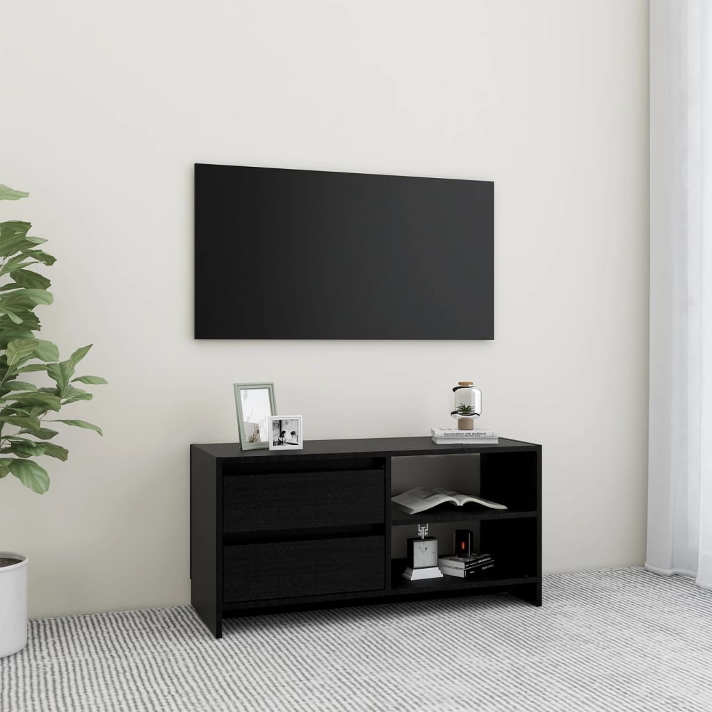 Vetonek Mueble de TV de madera maciza de pino negro 80x31x39 cm