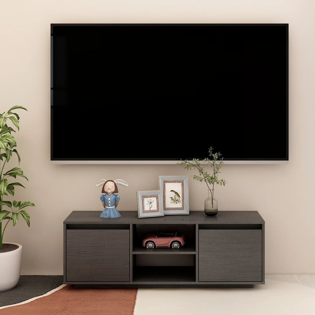 Vetonek Mueble de TV madera maciza de pino gris 110x30x40 cm 