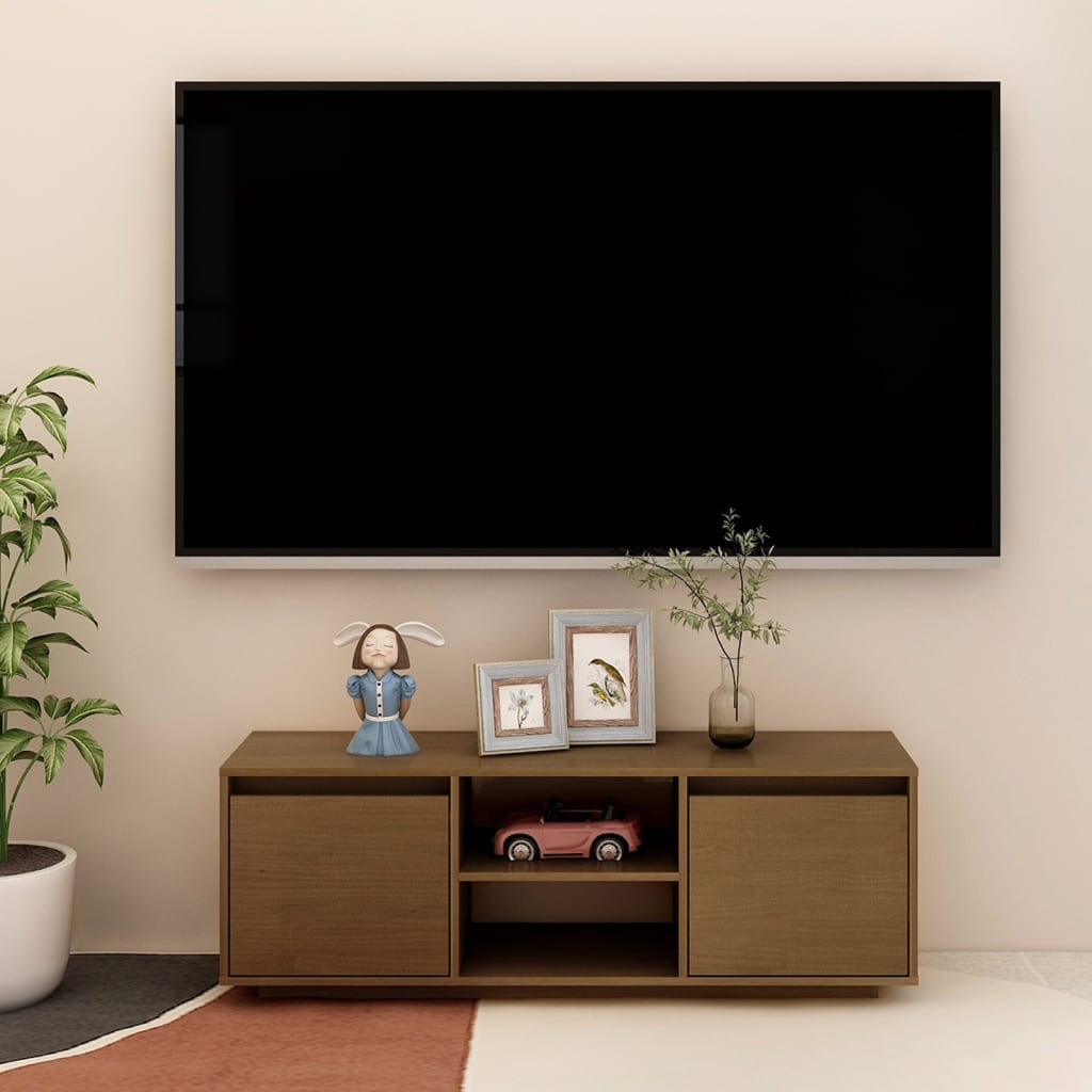 Vetonek Mueble de TV de madera maciza pino marrón miel 110x30x40 cm