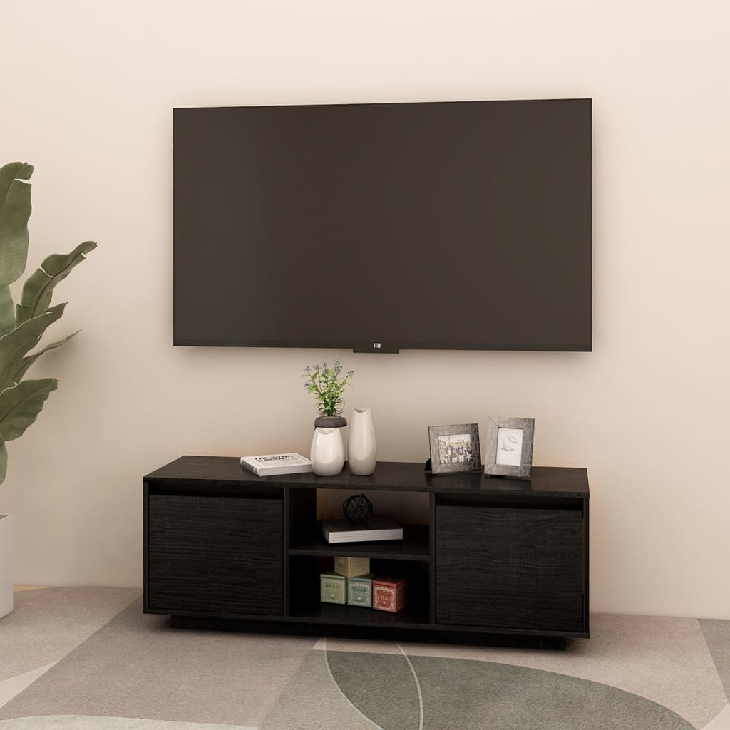 Black pine pine wood tv furniture 110x30x40 cm