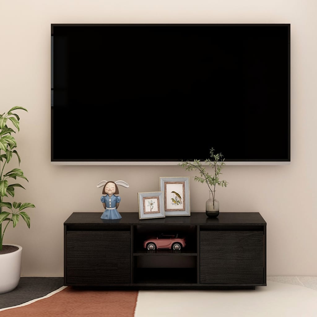 Vetonek Mueble de TV madera maciza de pino negro 110x30x40 cm 