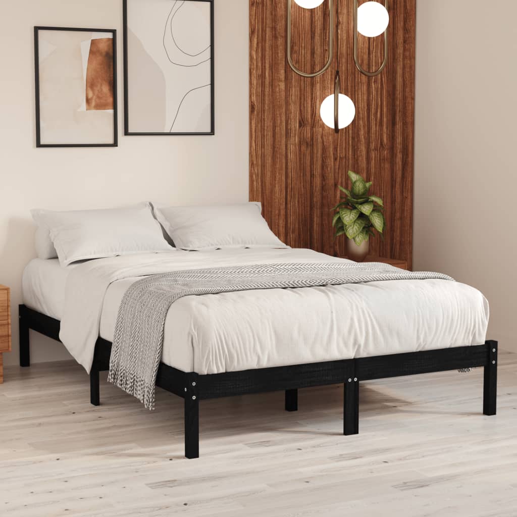 Vetonek Estructura cama doble pequeña sin colchón madera maciza negro