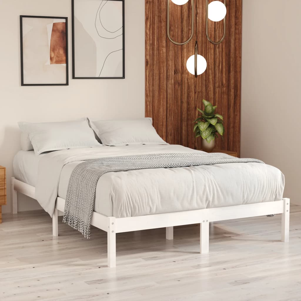 Vetonek Estructura de cama sin colchón madera maciza blanco 140x190 cm