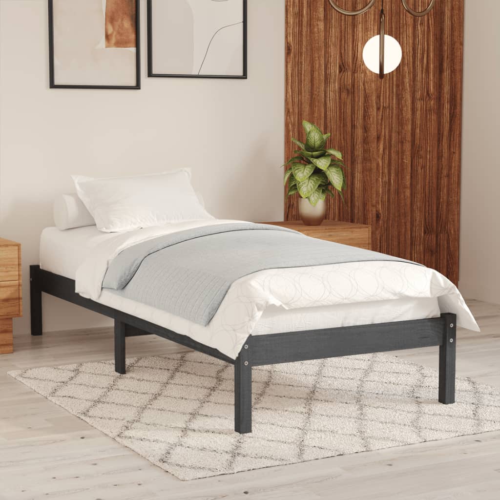 Vetonek Estructura de cama sin colchón madera maciza gris 90x200 cm