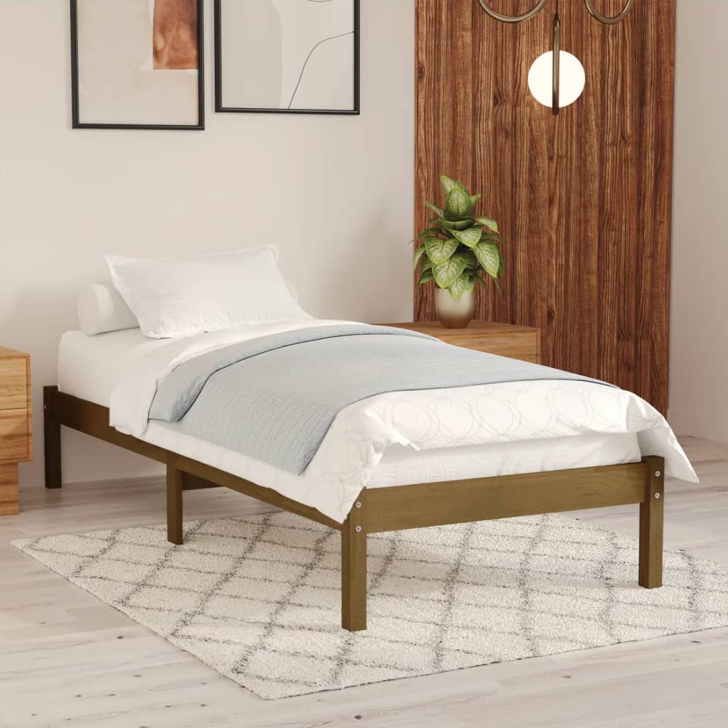 Vetonek Estructura de cama madera maciza de pino marrón miel 90x200 cm