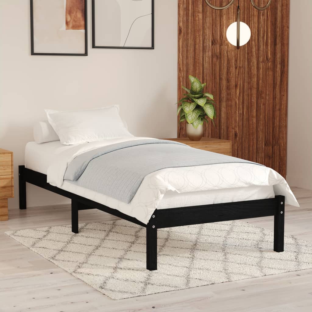 Estructura de cama sin colchón madera maciza negro 100x200 cm v2370 Vetonek