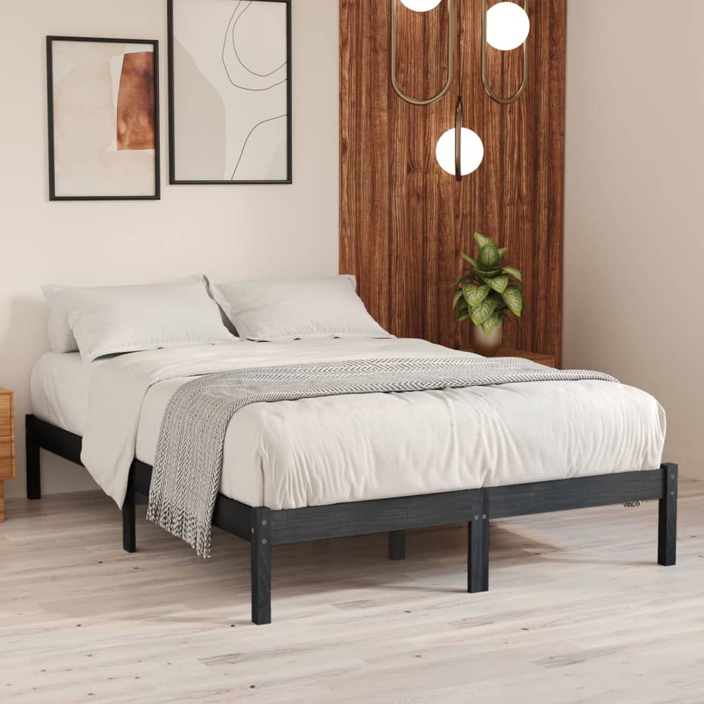 Vetonek Estructura de cama sin colchón madera maciza gris 120x200 cm