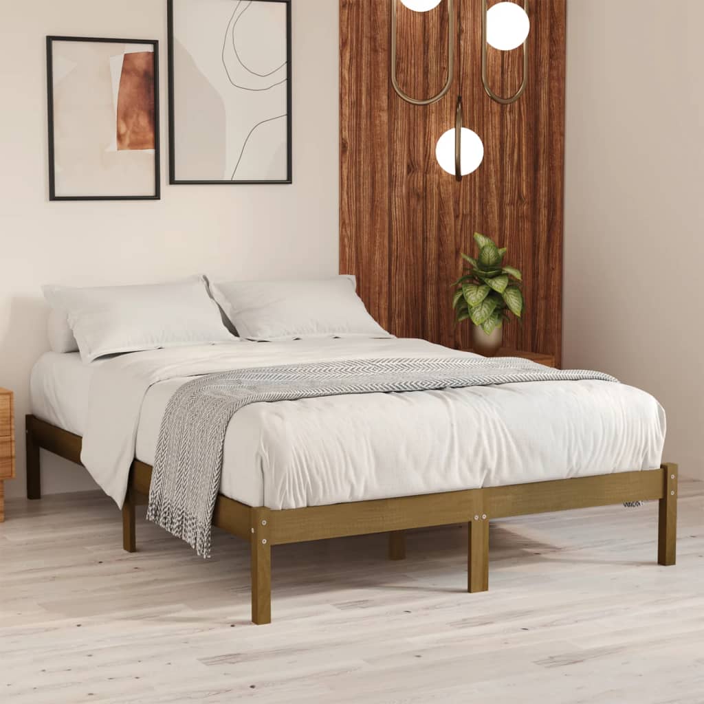 Vetonek Estructura de cama madera maciza de pino marrón miel 140x200 cm