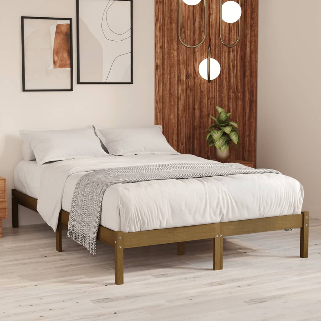 Vetonek Estructura cama sin colchón madera maciza marrón miel 160x200cm