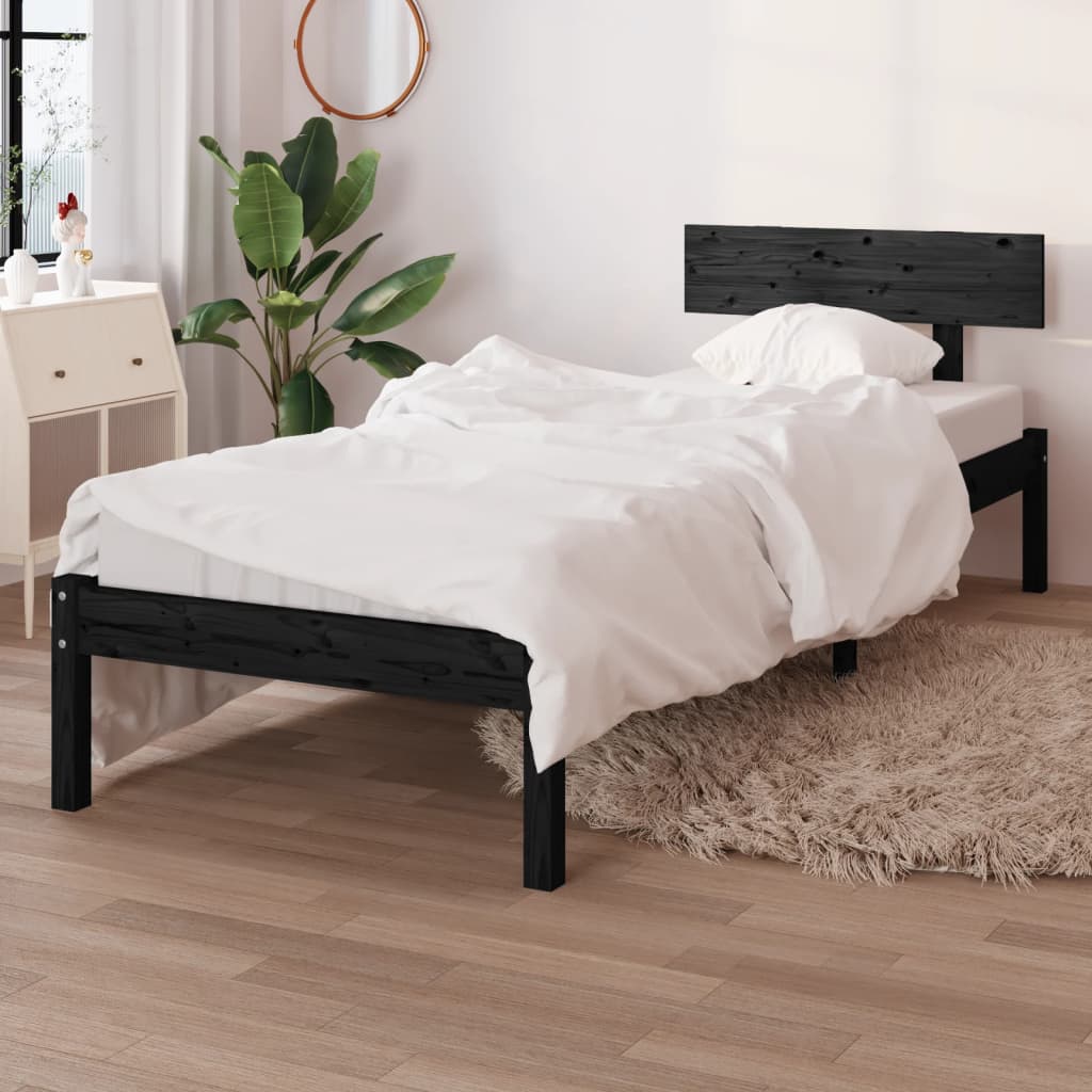 Vetonek Estructura cama individual sin colchón madera maciza pino negro