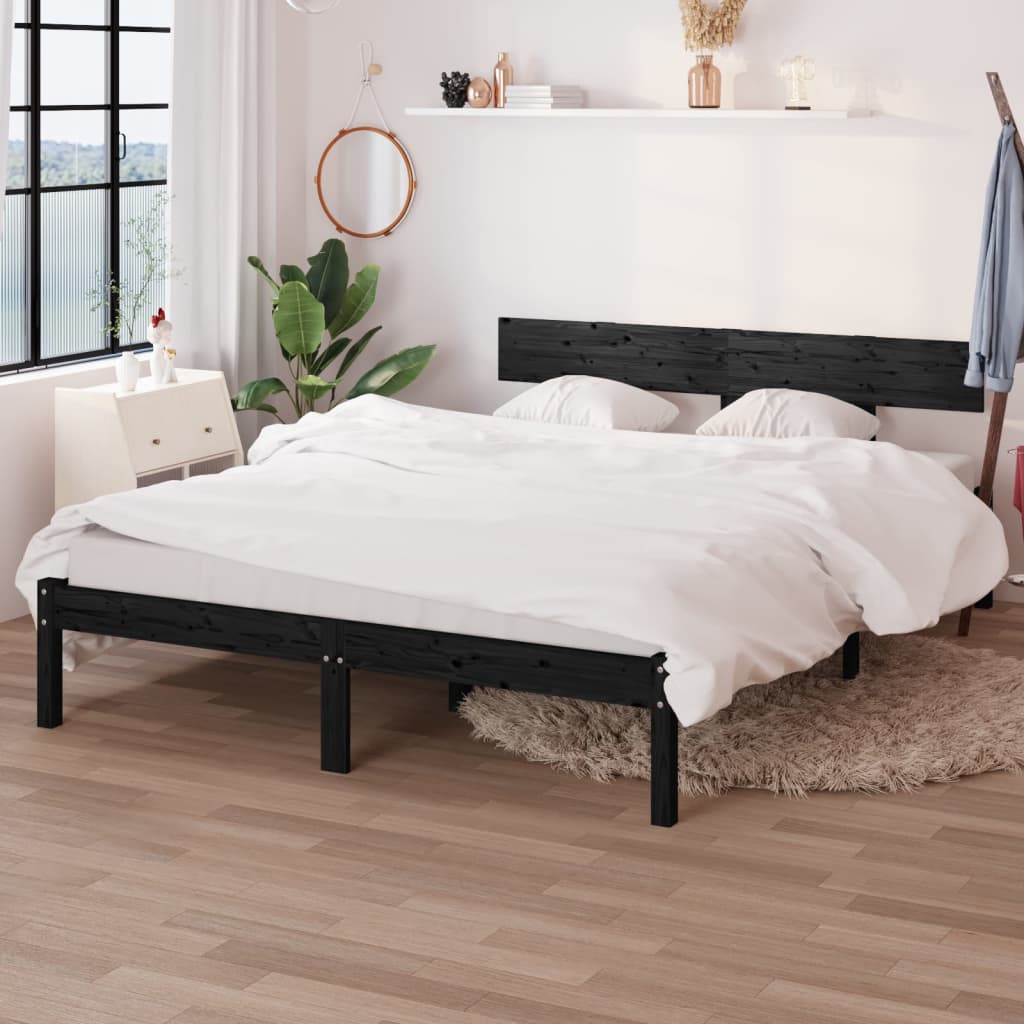 Vetonek Estructura cama doble pequeña sin colchón madera maciza negro