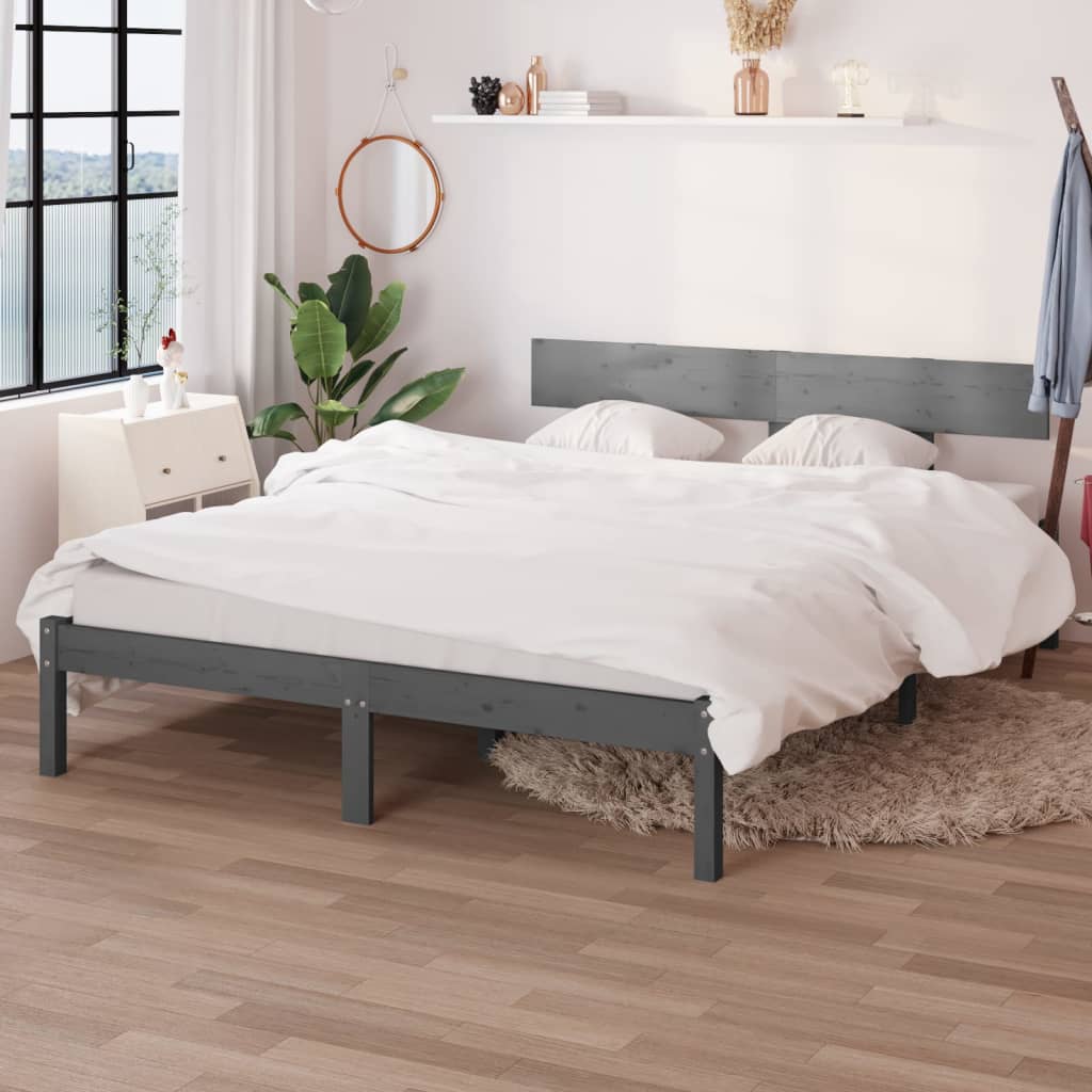 Vetonek Estructura de cama sin colchón madera maciza gris 140x190 cm