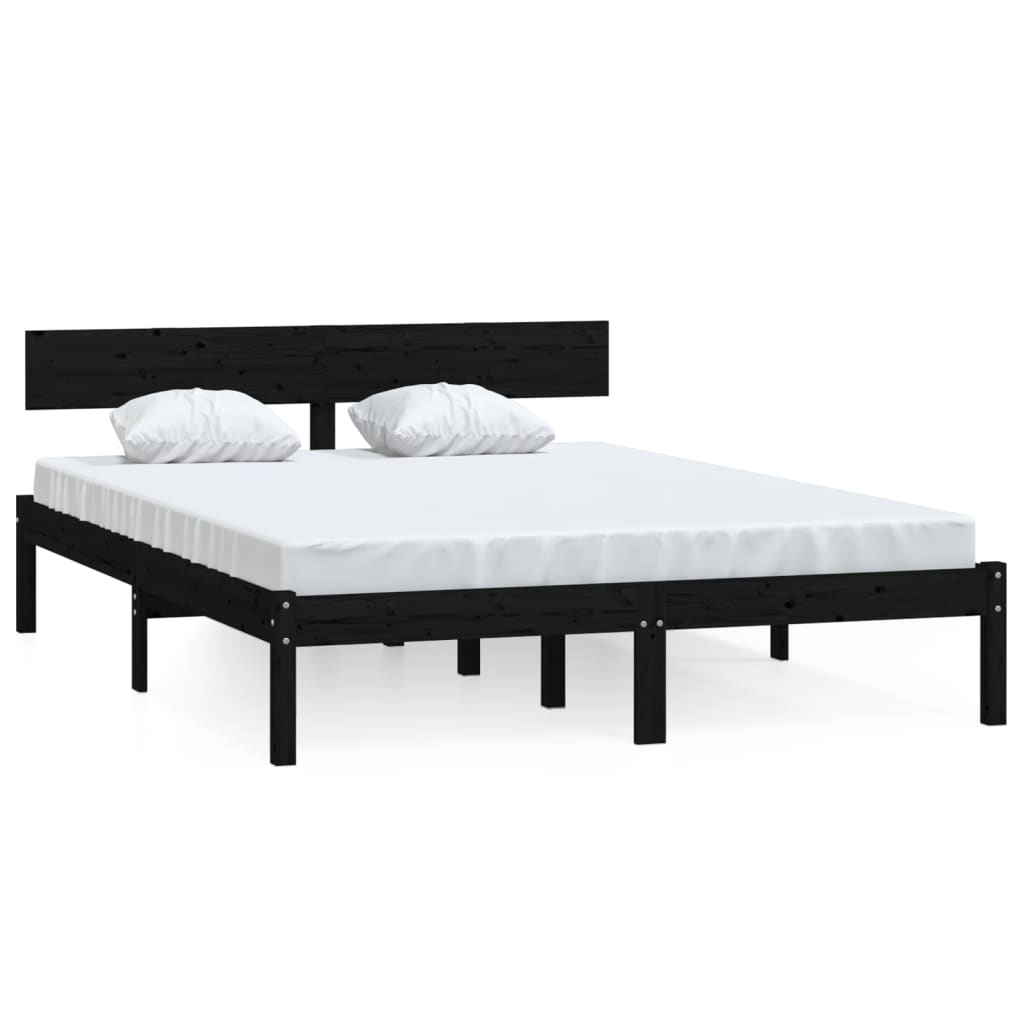 Vetonek Estructura de cama sin colchón madera maciza negro 140x190 cm