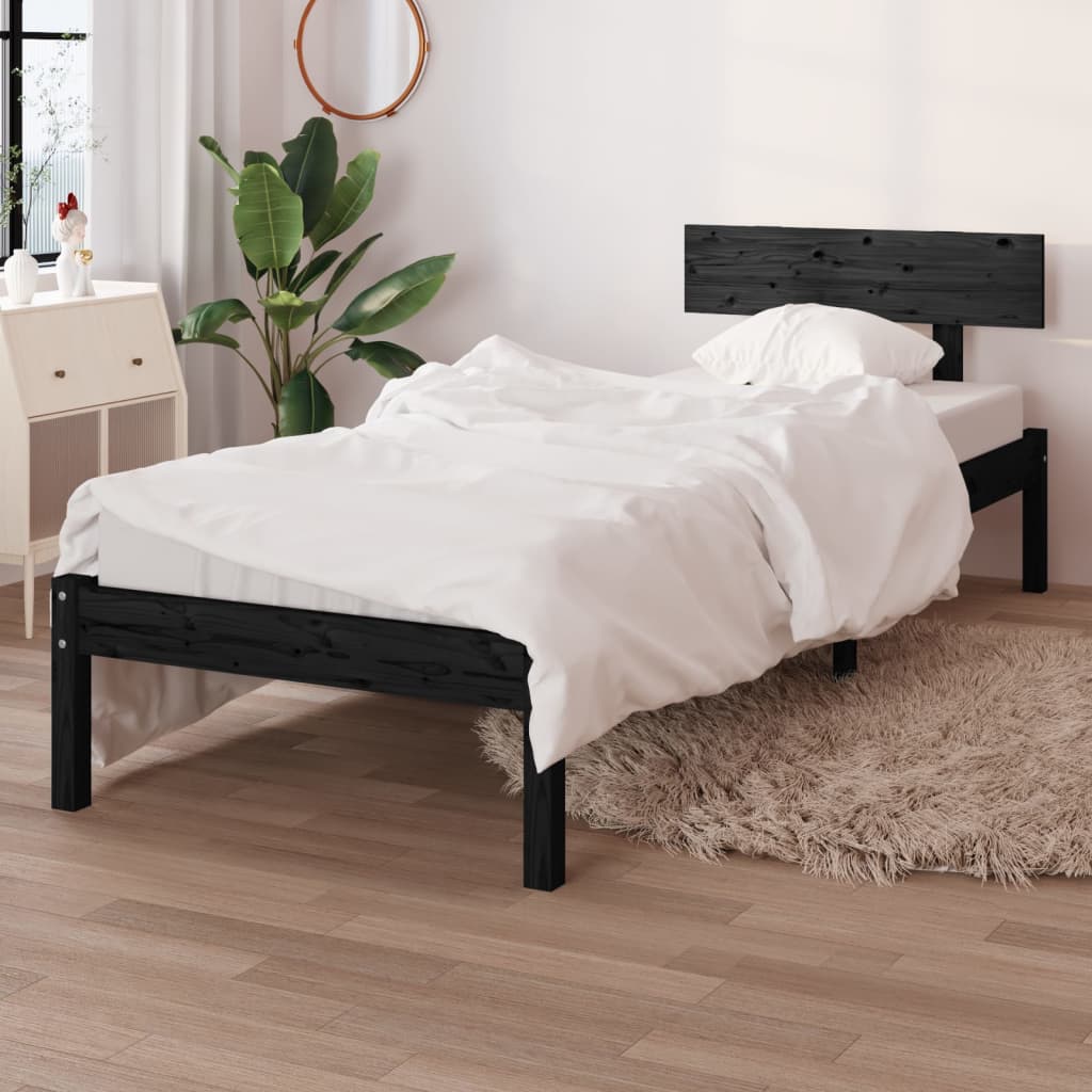 Estructura de cama sin colchón madera maciza negro 90x200 cm v2974 Vetonek