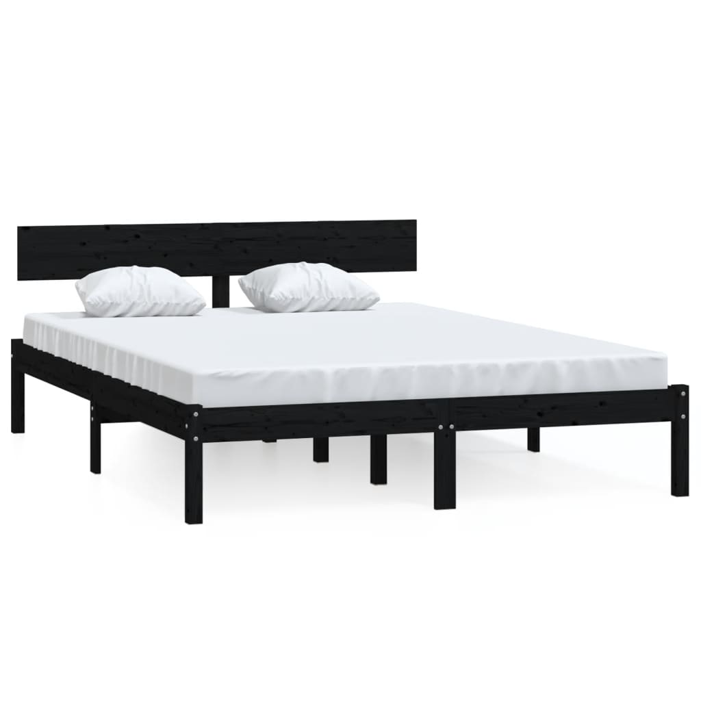 Vetonek Estructura de cama sin colchón madera maciza negro 120x200 cm
