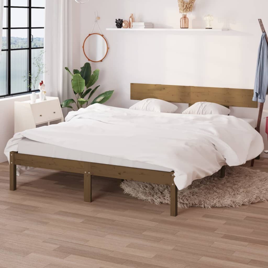 Vetonek Estructura cama sin colchón madera maciza marrón miel 160x200cm