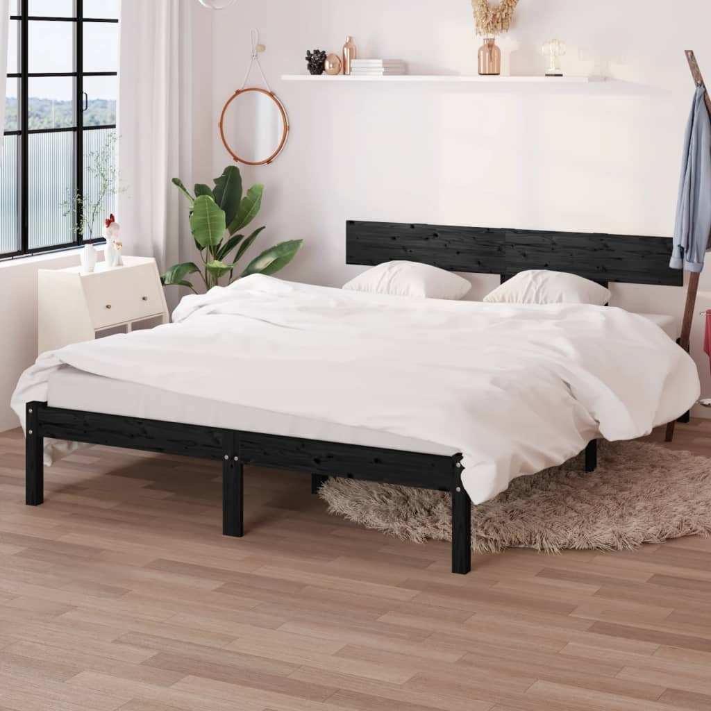 Vetonek Estructura de cama sin colchón madera maciza negro 160x200 cm