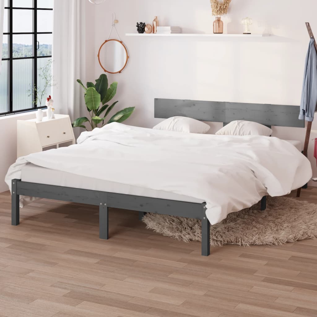 Estructura de cama sin colchón madera maciza gris 200x200 cm v3308 Vetonek
