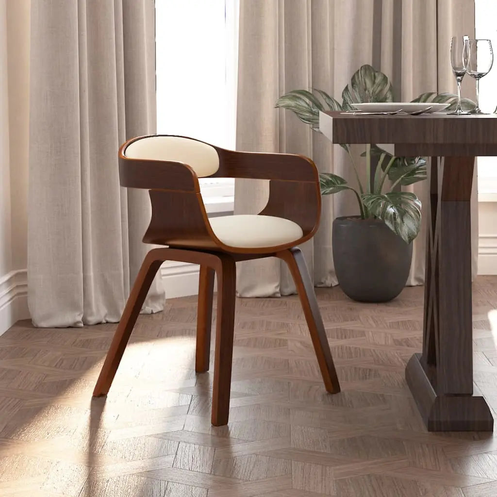 Vetonek Silla de comedor de cuero sintético y madera curvada crema