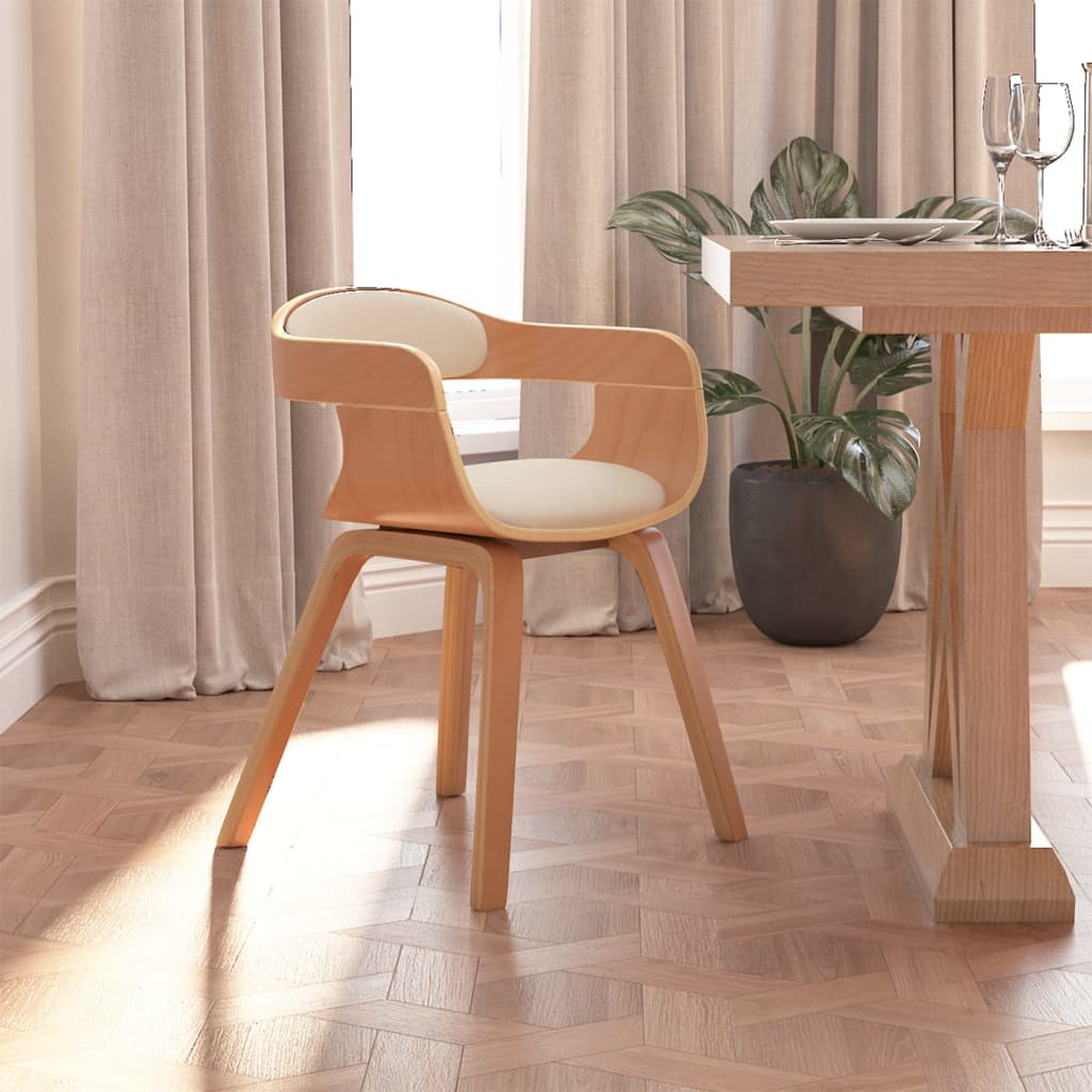 Vetonek Silla de comedor de cuero sintético y madera curvada crema